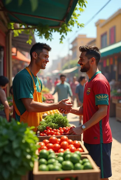 Ronaldo and messi selling vegetables 