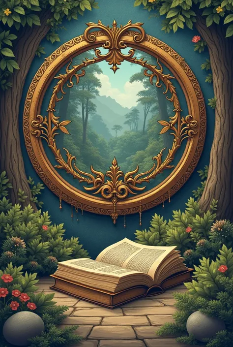 Create book shop Logo circle, vintage, in middle aged fantasy world ,  and add text "cartoon by thanom"  Bottom middle