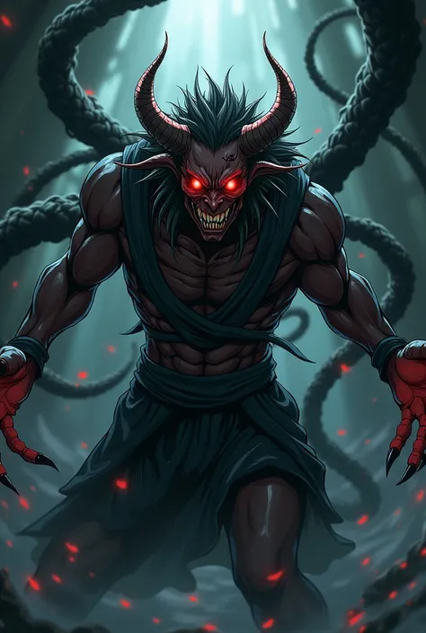 Ringo Kokuyujiro fights Akaza and when asked like this to Renjuku do you want to become a demon, Ringko says yes and turns into a demon. Draw me the form of Rengoku Kyujiro if he becomes a demon in the form of a demon slayer anime 