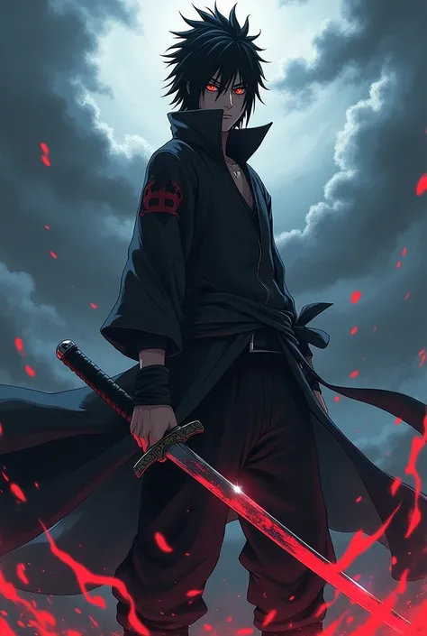 A picture from the front of Sasuke character from Naruto anime drawing the devil slayer anime 