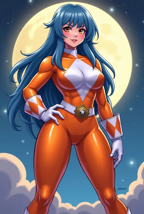 Female power ranger orange and white 
Latex suit, ((chibi)), moon,  ombreiras, cute, stars, ((coxas grossas)), galaxy, ((thicc)),  ((muscle legs)),
 sfw, raios,  anime style, ((large hips)), 
((Muscle)),  ((large feet)),  blue hair, 3d style, big butt, (( ...