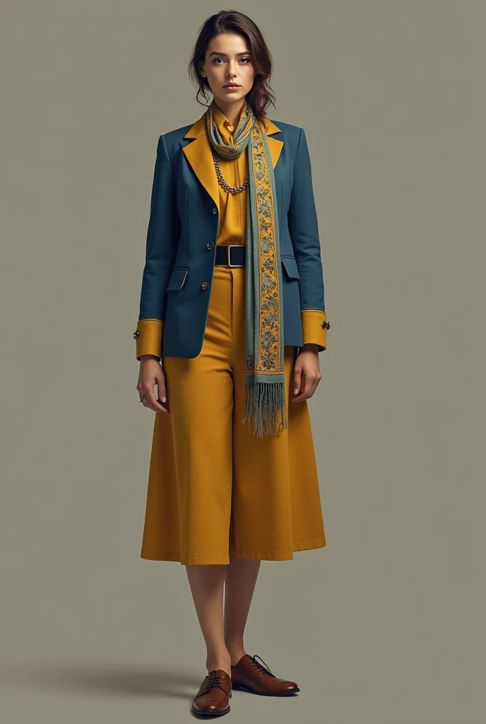  Make an outfit inspired by Ukraine . Very simple clothing ,  that a woman would wear in a presentation on this topic.