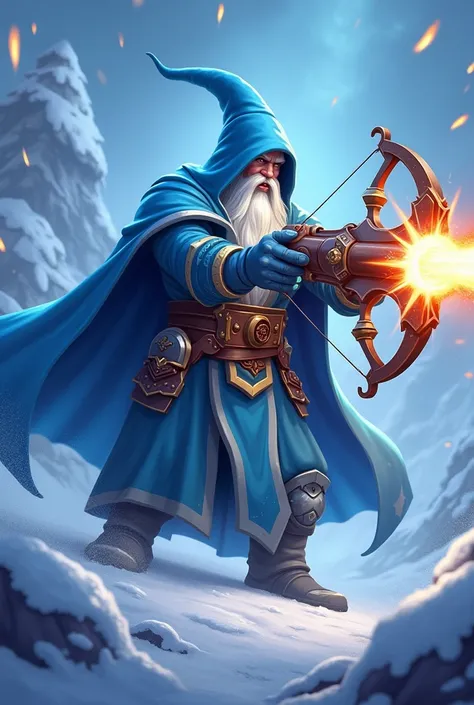 Generate an image of the ice wizard ,  rocket using the Clash Royale crossbow and a rocket with fire coming out of the back,  and the ultimate champion shield on the 