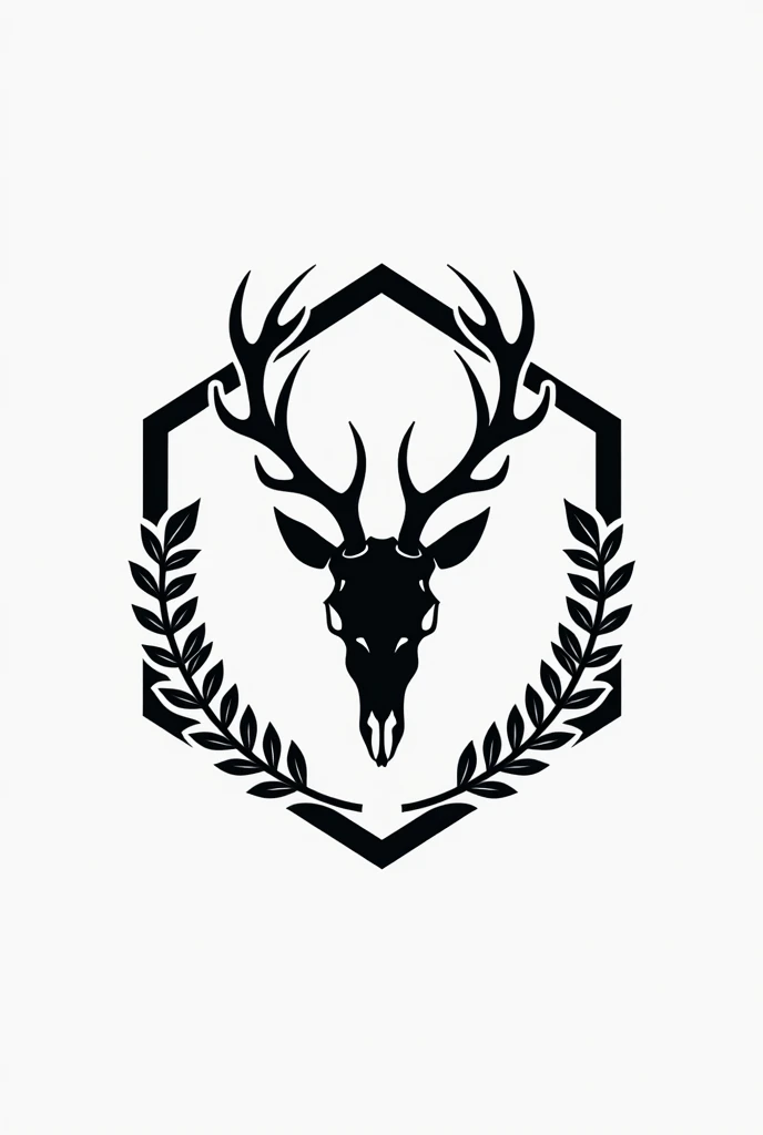 Hexagon, deer skull, logo, lauriel leafs

