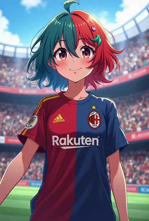 A anime character supporting Barcalona and AC Milan at a same time 
