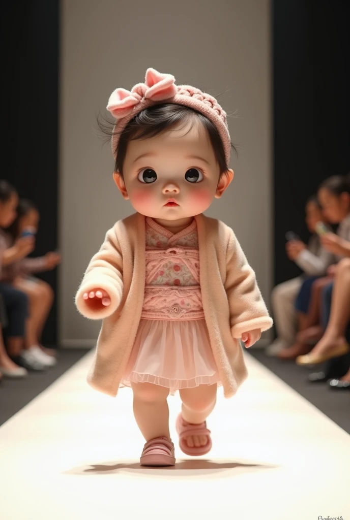 A Chinese baby doing a fashion show 