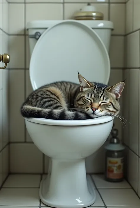 Old cat in the toilet 