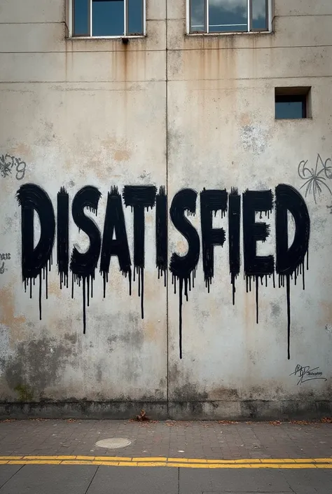  As a revealing graffiti on a mural with the word, Dissatisfied  , with typography san serir 