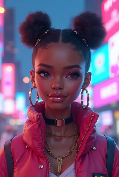  generates a character combining the following virtual influencers:  lil miquela , shudu ,  bermudaisbae ,  blawko and imma , Now make me a mascot for that girl