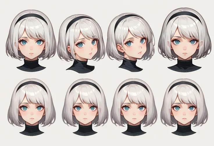 character sheet desing lady 2b from nier automata, only head. beauty face, perfect proportion, beauty, ultra detailed face. view...