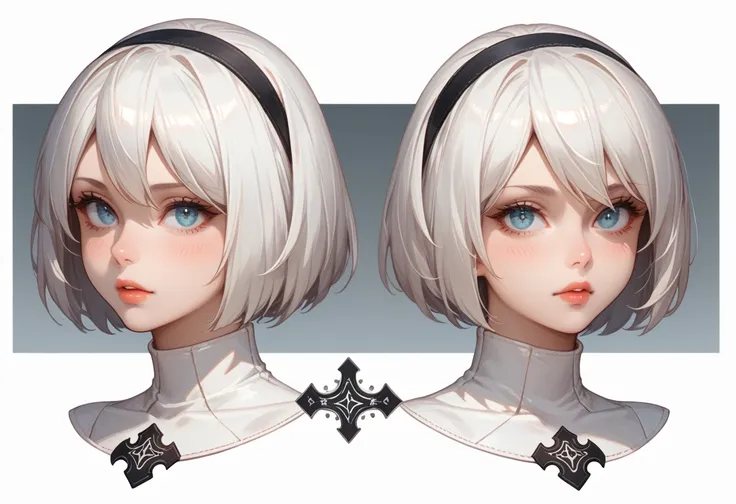 character sheet desing lady 2b from nier automata, only head. beauty face, perfect proportion, beauty, ultra detailed face. view...