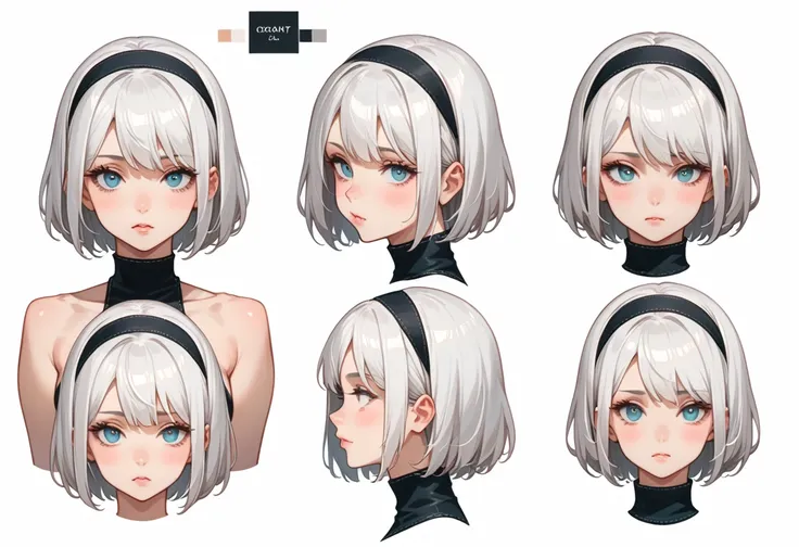 character sheet desing lady 2b from nier automata, only head. beauty face, perfect proportion, beauty, ultra detailed face. view...