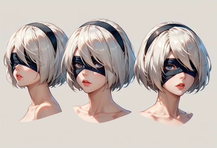 character sheet desing mature 2b from nier automata, only head. beauty face, perfect proportion, beauty, ultra detailed face. vi...