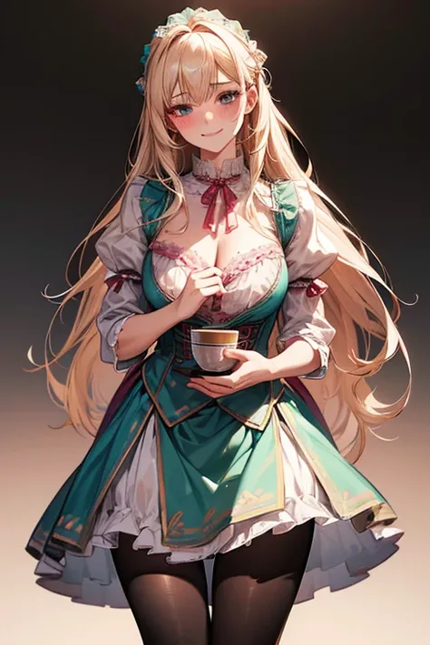 8k、 Best Quality 、  Maximum Clarity  、   very detailed 、Beautiful art、   very detailed、  biologically correct body  、  gentle smile 、Maternal、 erotic face 、(See-through skin)、Breasts larger than I cup、 pantyhose、Dirndl、 blushes