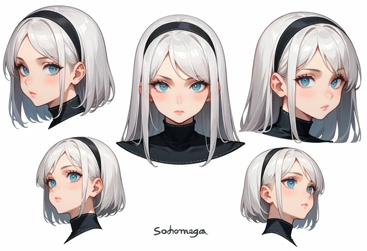 character sheet desing lady 2b from nier automata, only head. beauty face, perfect proportion, beauty, ultra detailed face. view...