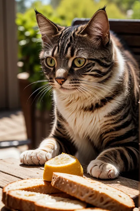 a cat eating barbecue, detailed feline features, beautiful fur texture, detailed whiskers, detailed eyes, detailed face, highly ...