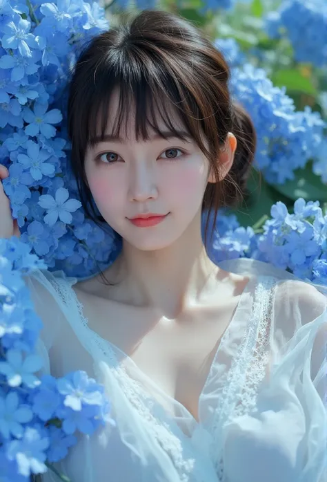    highly detailed depiction of a young Asian woman   ,  pale  ,   Graceful personality   ,   gives an angelic look  .   Expressive eyes 、  is full of innocence and wonder that emphasizes softness  ,    Her hair and skin tone   .   she Im wearing an oversi...