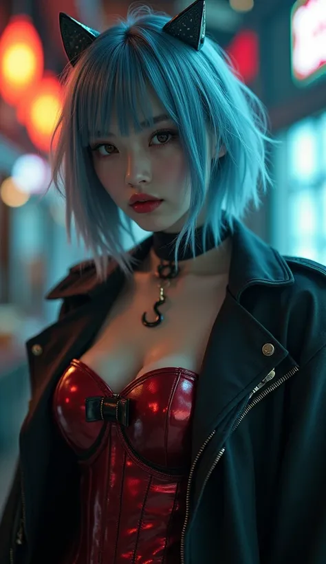 Sadist Assassin Japanese Girl 、Detailed skin、Blue-grey short-haired wolf cut、27th Century Casino 、Lord by Fear 、Queen of Sadism 、 immerse yourself in the world of sadomasochism 、Giving Despair 、cruel、Insidious、torture、No Escape、Blade Runner World、 Delicate...