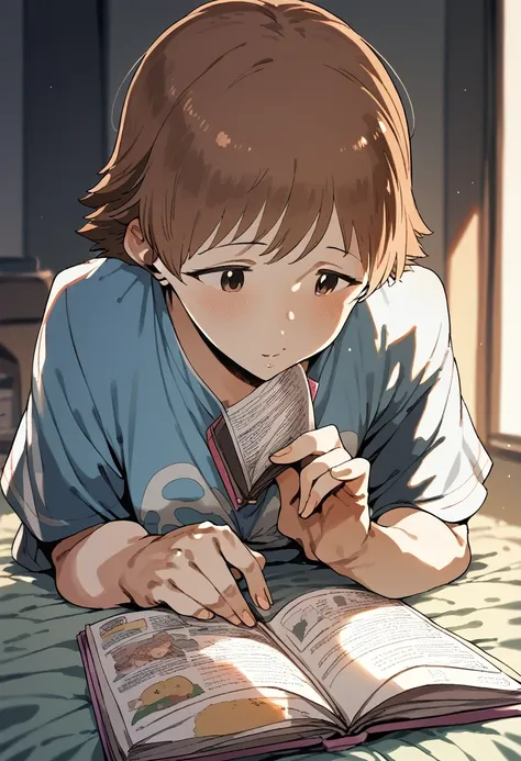 my honda idolmaster,  short brown hair, studying