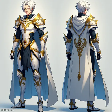  Full size image ,  full body, from head to toe,  in profile and in front of , young man,  something muscular , 31 years old, male anime character , intellectual,  very intelligent and very powerful , attractive and handsome, with armor,  armor based on hi...