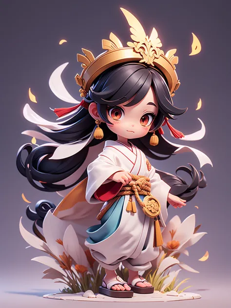 create a chibi onmyoji image , solo， simple background ，a small, big head, japanese onmyoji.  the transparent body can be seen t...