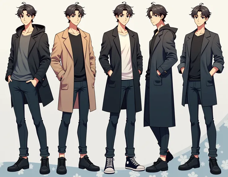  romance fantasy webtoon male protagonist, Good looking,  character, whole body,  half side  ,frontal ,180cm, Coolness, Clothing style , whole body, Various poses,  Japanese anime