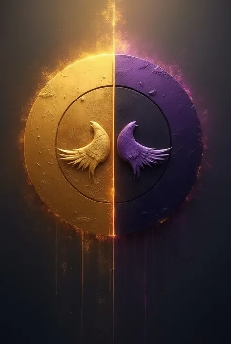  A circle :  half in bright gold  ( for life )  cut in half and the other in deep ,  shady purple  (for death ).  Inside the circle is a smaller symbol , das einen schlafenden und einen erwachenden Vogel zeigt – ein Symbol for death  und Wiedergeburt.