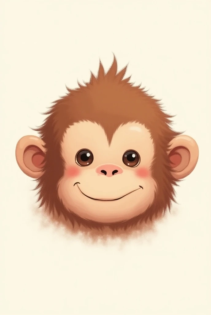 Draw a baby orangutans face in a cute style without feeling three-dimensional