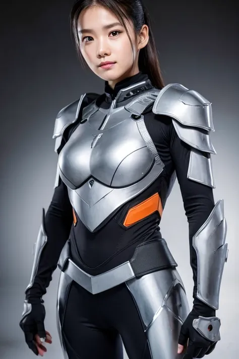 (High-definition images)、( high quality)、Female cyborg fighting 、 sexy、Dynamic pose、 Im wearing mechanically designed armor、Im wearing translucent chest armor 、whole body、Future Background、 well-prepared face、 beautiful face、clear eyes and balanced facial ...