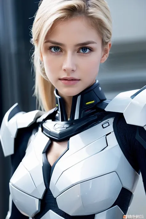 (High-definition images)、( high quality)、Female cyborg fighting 、 sexy、Dynamic pose、 Im wearing mechanically designed armor、Future Background、 beautiful well-groomed face、clear eyes and balanced facial features、 Muscular and Slender Body 、 Clear Eyes、 blon...