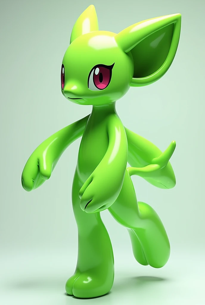 An Inteleon from Pokémon wearing a bright green inflatable latex bodysuit