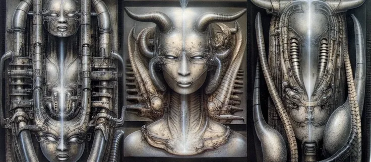 h. r. giger's g1g3r, , giger_style,  , the image is a detailed view of h.r. giger's \" li ii  \" plate, featuring hrggr, h.r. gi...