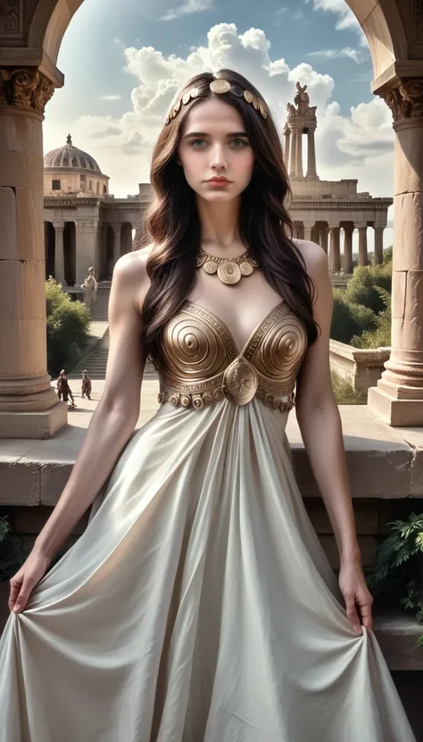 a beautiful young woman, pandora, the first woman of humanity, dark blonde hair, greek mythology, (best quality,4k,8k,highres,masterpiece:1.2),ultra-detailed,(realistic,photorealistic,photo-realistic:1.37),intricate details,hyper realistic, dramatic lighti...