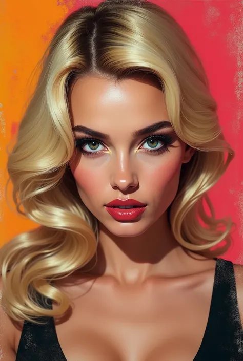 Pop art blondie sexy girl face, half-opened eyes, close plan