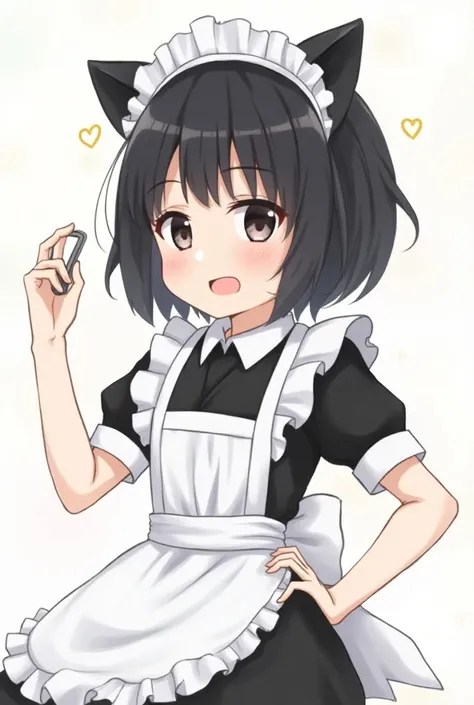  black hair , Short hair, Hairpin, Hairband, Hairpin, Maid headdress,   dark mole under eye  ,  heart shaped pupil, Cat ear headphones, Shy,Spanking，Bare butt ，lie，拍Spanking，Slap ， directly across the butt，Scars，Butt facing away，Stick out your butt，