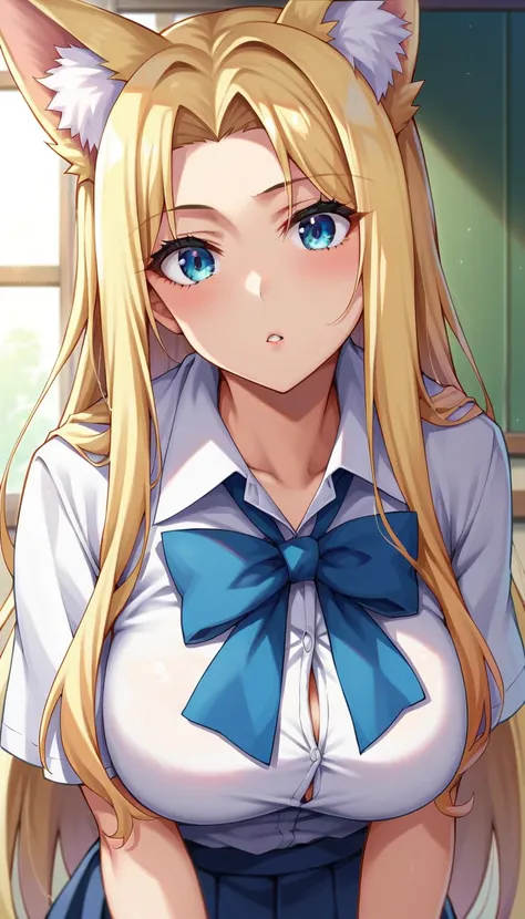 Cold Stare,( high quality, high resolution on down),( fox ears),(amount, 本のLong Hairをしゃぶっているナメクジの胸 ),((((Long look)))),((Side parted hair)),(( rectangular face )),((Big Breasts)),(((very narrow eyes )))((, Clear Eyes ,Perfect Eyes,Clear lines)),blonde,Long...