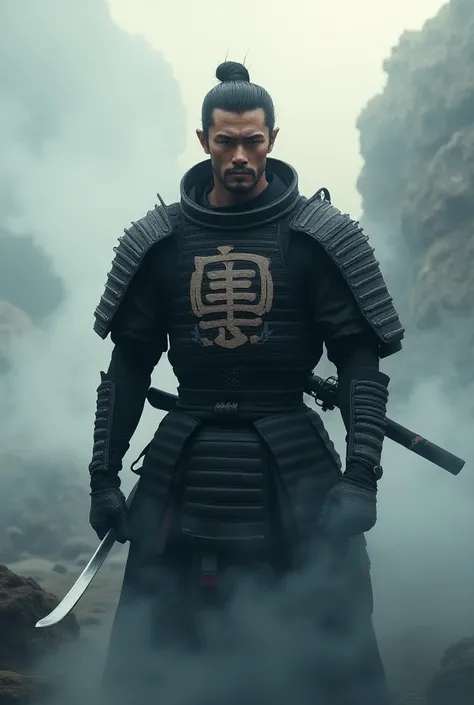 Samurai with logo  "SMOKE PARADISE"  matching font