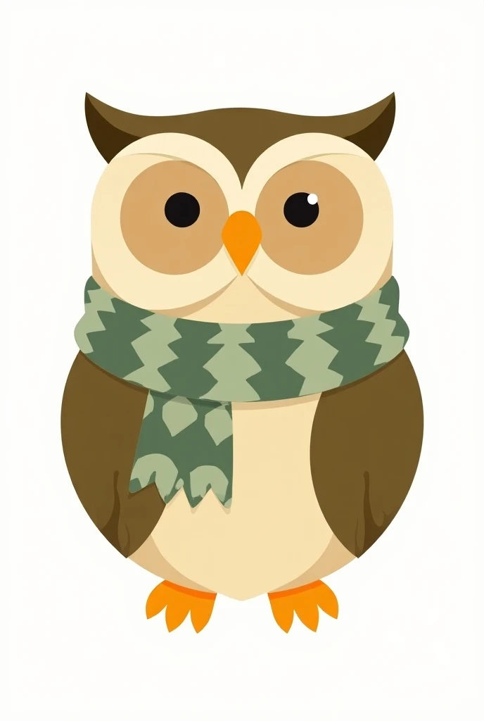 Create a flat vector, illustrative-style mascot logo design for an ecommerce website named TS FASHIONS AND TRENDS, featuring a friendly, stylish owl wearing a fashionable scarf, signifying wisdom in fashion choices. Utilize earthy colors like olive green a...