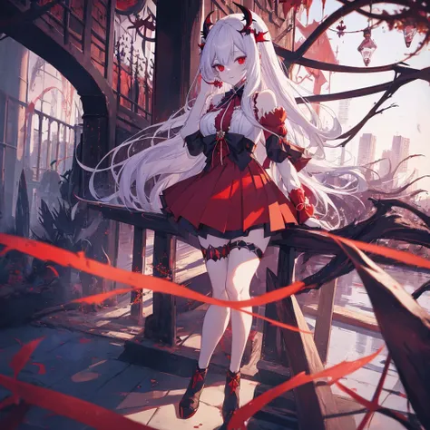 anime girl with long white hair and a red skirt, demon anime girl, anime monster girl, gothic maiden anime girl, vampire girl, gapmoe yandere grimdark, splash art anime ,  in dress, magical girl anime mahou shojo, demon girl, nightcore, l vampire, vampire ...