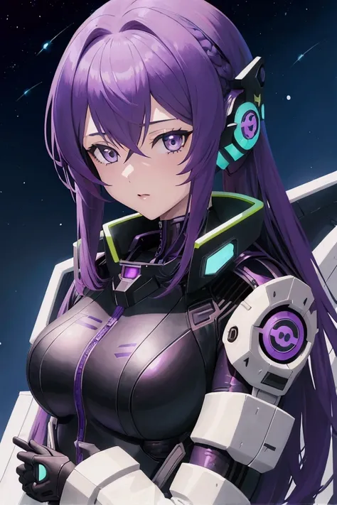 1girl, beautiful young girl, anime style, muv-luv alternative fortified body suit, highly skilled ace pilot with shoulder-length purple hair, a futuristic dystopian sci-fi setting, masterpiece, 8k resolution, best quality, professional illustration, rich c...