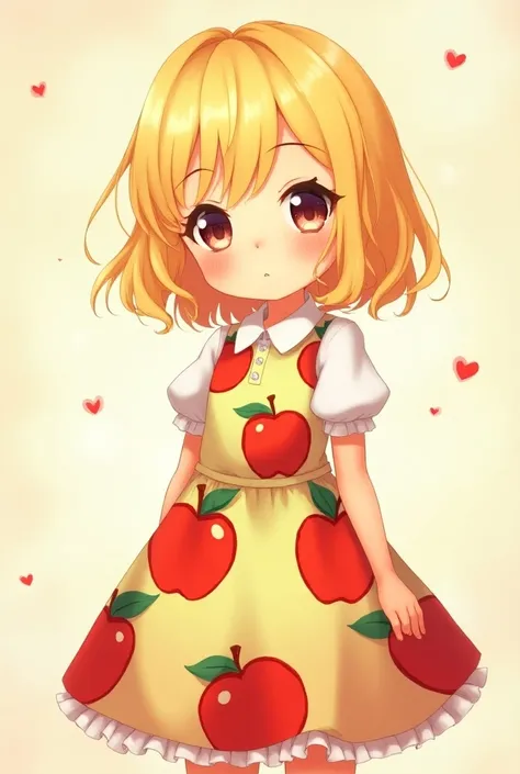 Anime blonde girl wearing apple pattern dress