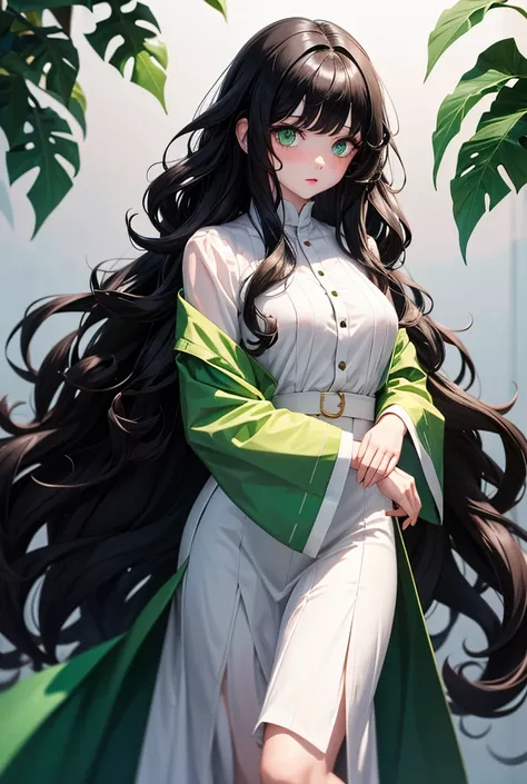 Girl with white skin and green eyes,  black hair  ondulados,  bangs and long wavy hair ,  black hair , Dresses, wavy hair,  cavalheira