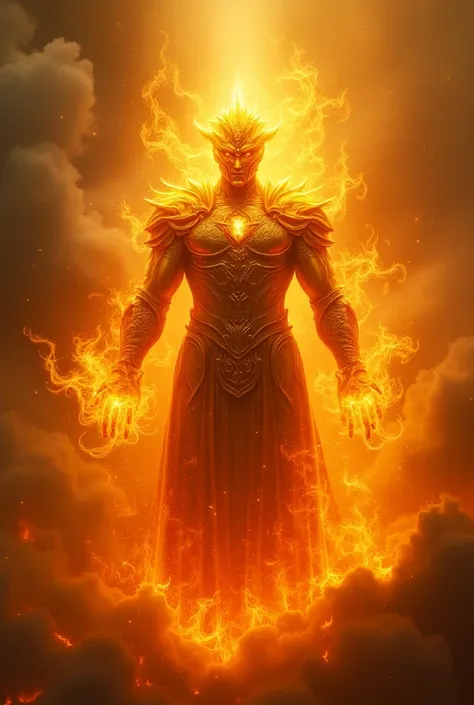 God made of fire with gold armor