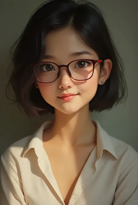 Beautiful cute Burma girl with short hair and glasses