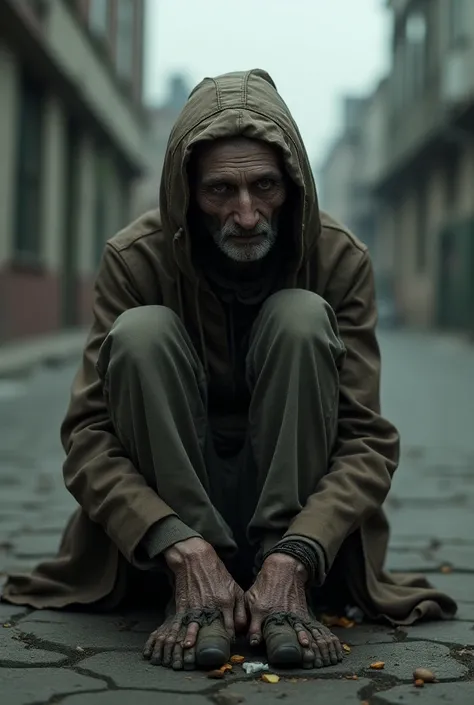  A homeless and sad person who is real and realistic