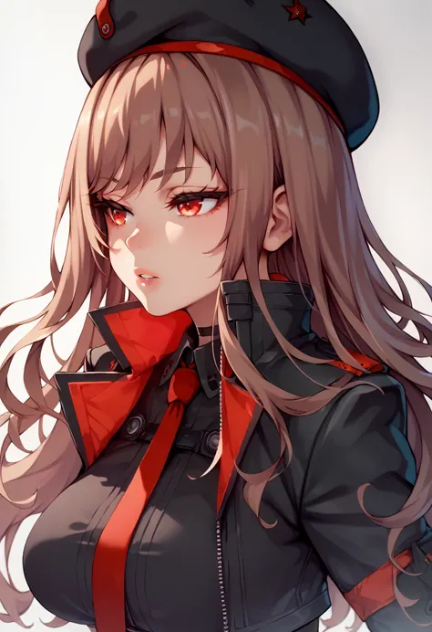 (super detailed eye、detailed face, super high definition、super high quality、eye),rapidef, red eyes, brown hair, long hair, bangs...