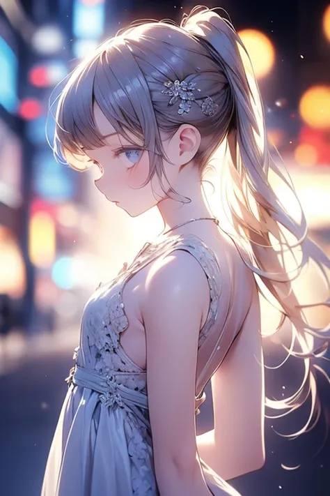 (masterpiece),(Best Quality:1.2),((Arms folded behind back)),( 1 girl), face focus ,( flat chest),Best Quality, blonde ponytail, short bang ,(From the side), look up ,  Beautiful and Detailed Blue Eyes  ,white fine clothes ,Disappointed,Pastel Tones, soft ...