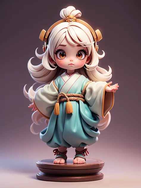  Create a chibi onmyoji image , Alone， simple background ，a small, Simple hair , Big head, Japanese Onmyoji.  The transparent body can be seen through . The image is clear and detailed ., beautiful colors and..  raise your arms , foot, eye,nose, mouth, ((F...