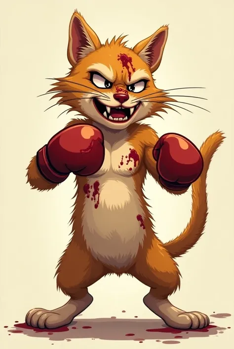 Boxing cat, injured badly blood from head and nose animated