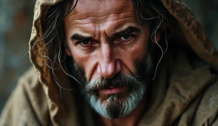 Very close image of Job a suffering biblical character filled with leprosy, 4k image 